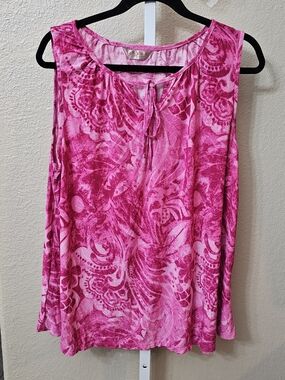 Amana Sleeveless Pink Tie-Neck Printed Blouse 2X